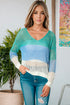 Color Block Eyelet Long Sleeve Twisted Back Knit Top