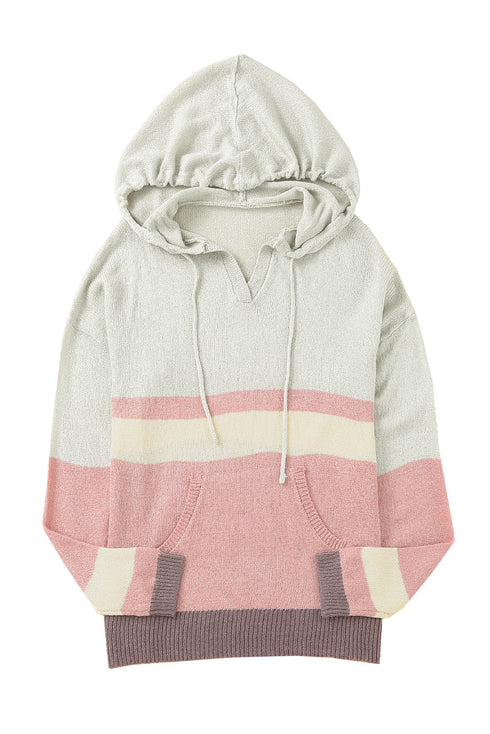 Color Block Knit Kangaroo Pocket Hooded Sweater
