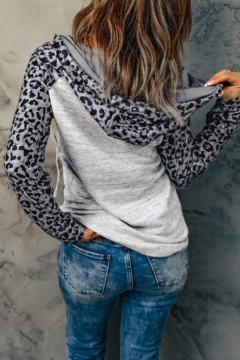 Color Block Leopard Long Sleeves Hoodie