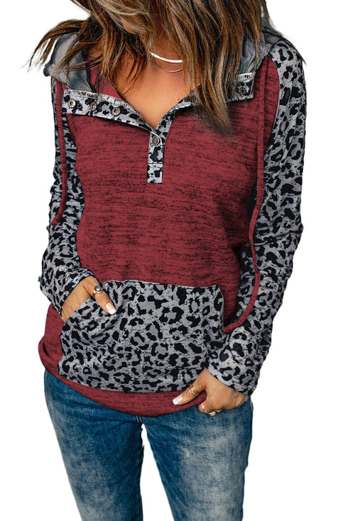 Color Block Leopard Long Sleeves Hoodie