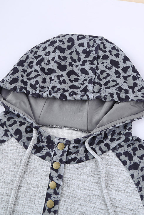 Color Block Leopard Long Sleeves Hoodie
