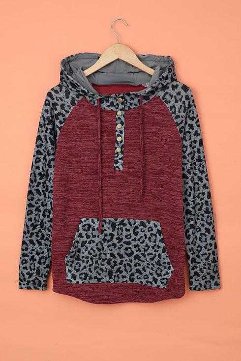 Color Block Leopard Long Sleeves Hoodie