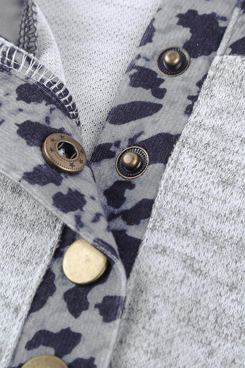 Color Block Leopard Long Sleeves Hoodie