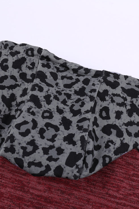 Color Block Leopard Long Sleeves Hoodie