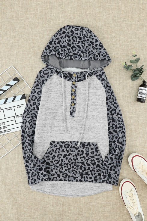 Color Block Leopard Long Sleeves Hoodie