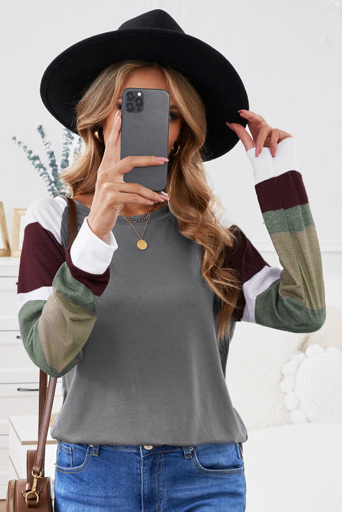 Color Block Long Sleeves Pullover Top