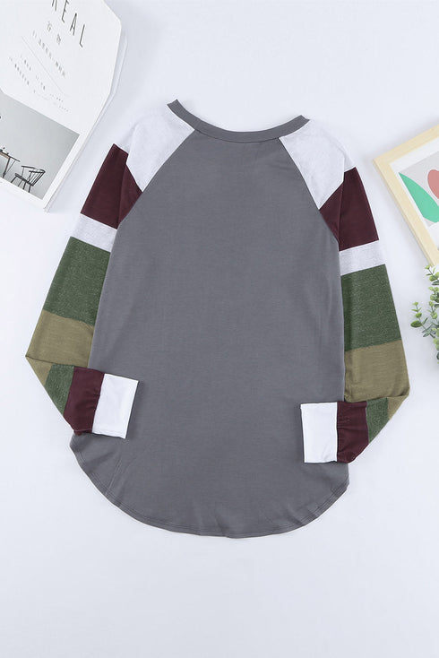 Color Block Long Sleeves Pullover Top