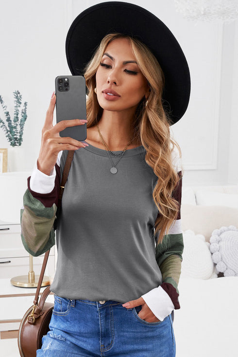 Color Block Long Sleeves Pullover Top