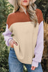 Color Block Mock Neck Drop Shoulder Knit Sweater
