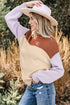 Color Block Mock Neck Drop Shoulder Knit Sweater