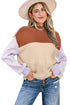 Color Block Mock Neck Drop Shoulder Knit Sweater