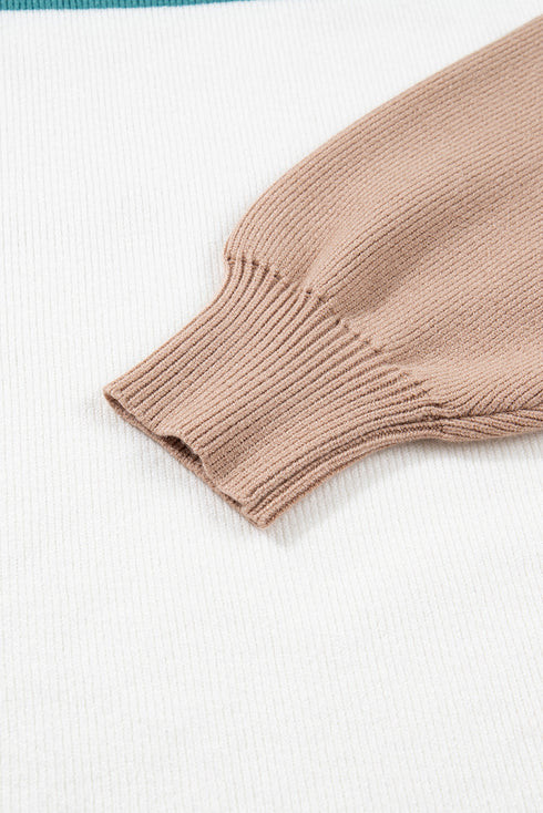Color Block Mock Neck Drop Shoulder Knit Sweater