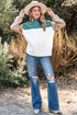 Color Block Mock Neck Drop Shoulder Knit Sweater
