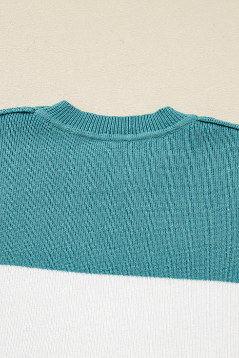 Color Block Mock Neck Drop Shoulder Knit Sweater