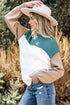 Color Block Mock Neck Drop Shoulder Knit Sweater