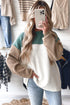 Color Block Mock Neck Drop Shoulder Knit Sweater