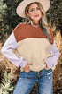 Color Block Mock Neck Drop Shoulder Knit Sweater