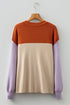 Color Block Mock Neck Drop Shoulder Knit Sweater