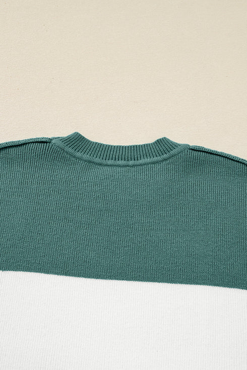 Color Block Mock Neck Drop Shoulder Knit Sweater