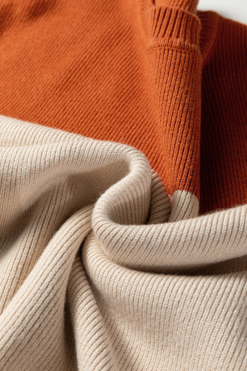 Color Block Mock Neck Drop Shoulder Knit Sweater