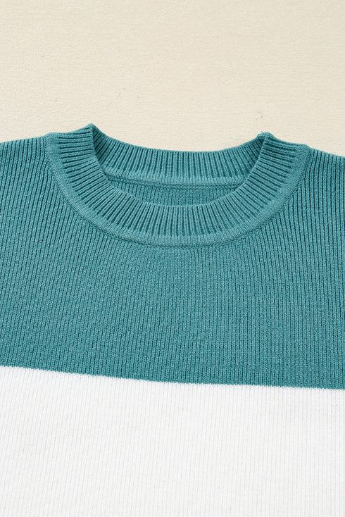 Color Block Mock Neck Drop Shoulder Knit Sweater