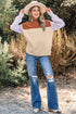 Color Block Mock Neck Drop Shoulder Knit Sweater