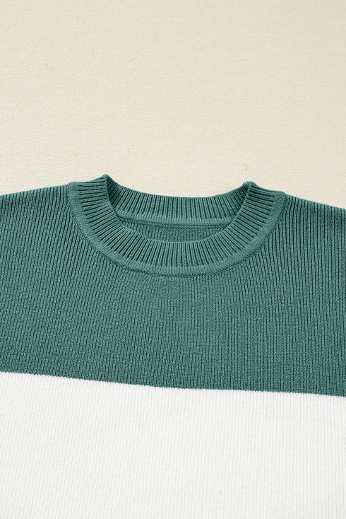 Color Block Mock Neck Drop Shoulder Knit Sweater