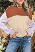 Color Block Mock Neck Drop Shoulder Knit Sweater