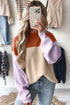 Color Block Mock Neck Drop Shoulder Knit Sweater