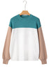Color Block Mock Neck Drop Shoulder Knit Sweater