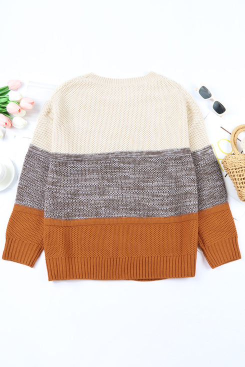 Color Block Netted Texture Pullover Sweater