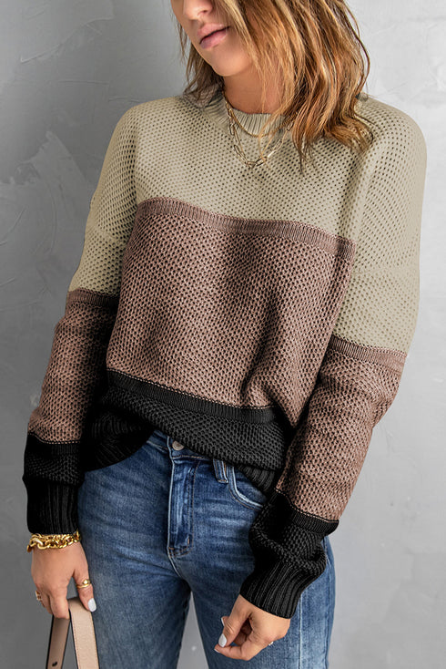 Color Block Netted Texture Pullover Sweater