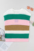 Color Block Notch V Neck Sweater T Shirt