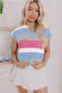Color Block Notch V Neck Sweater T Shirt