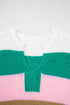 Color Block Notch V Neck Sweater T Shirt