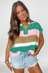Color Block Notch V Neck Sweater T Shirt