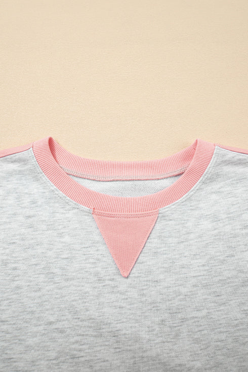 Color Block Panel Raw Hem Sweatshirt And Shorts Lounge Set