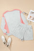Color Block Panel Raw Hem Sweatshirt And Shorts Lounge Set