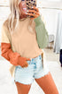 Color Block Patchwork Split Hem Crew Neck Pullover Sweatshirt