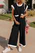 Color Block Pocketed T Shirt and Wide Leg Pants Set