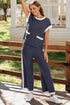 Color Block Pocketed T Shirt and Wide Leg Pants Set