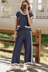 Color Block Pocketed T Shirt and Wide Leg Pants Set