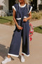 Color Block Pocketed T Shirt and Wide Leg Pants Set