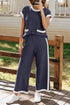 Color Block Pocketed T Shirt and Wide Leg Pants Set