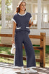 Color Block Pocketed T Shirt and Wide Leg Pants Set