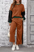 Color Block Pullover And Loose Wide Leg Pant Set