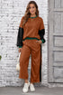 Color Block Pullover And Loose Wide Leg Pant Set