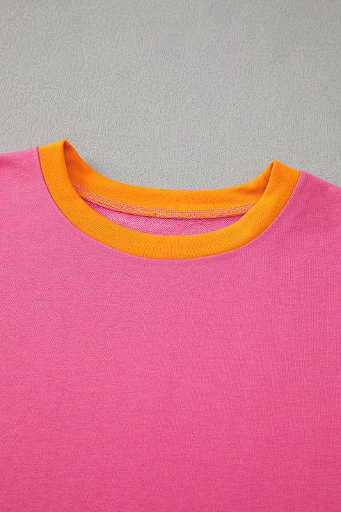 Color Block Pullover And Loose Wide Leg Pant Set