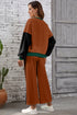 Color Block Pullover And Loose Wide Leg Pant Set