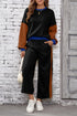Color Block Pullover And Loose Wide Leg Pant Set